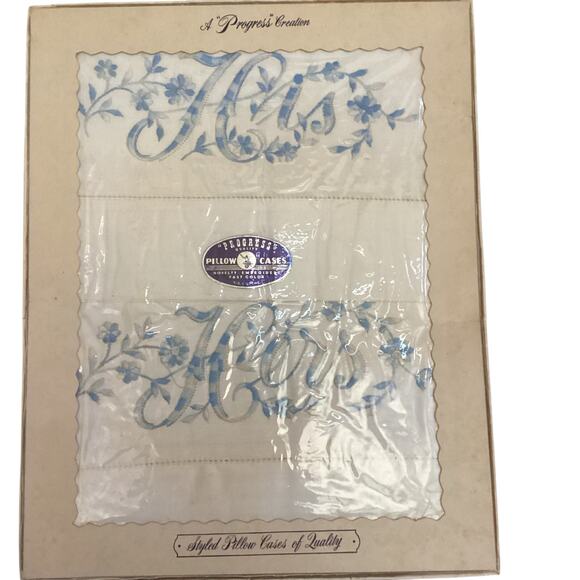 Vintage Progress His and Her Embroidered Pillowcases In Original Box Sealed * - Picture 4 of 6